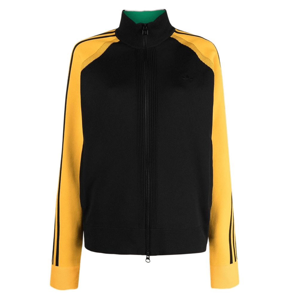 Yellow adidas jacket with 2025 black stripes