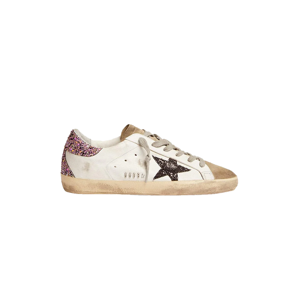 Goose Super-Star Leather Upper Suede Toe Glitter White Taupe