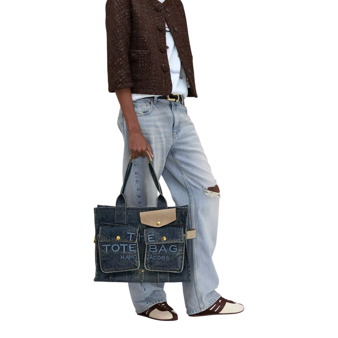 Marc Jacobs The Denim Suede Large Cargo Tote Bag Blue Women 2S6HTT005H