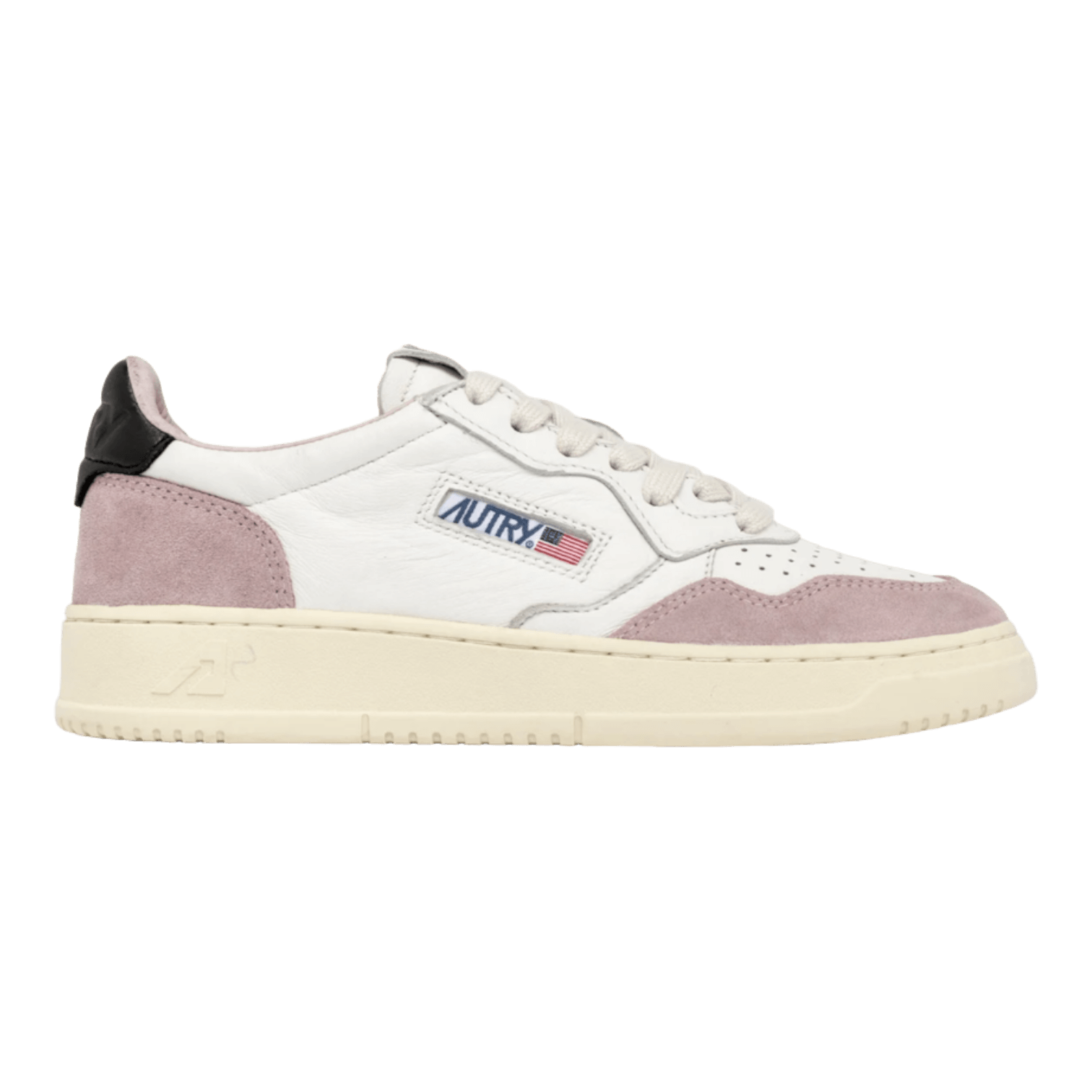 Autry Medalist Low Sneakers in White, Powder Pink and Black