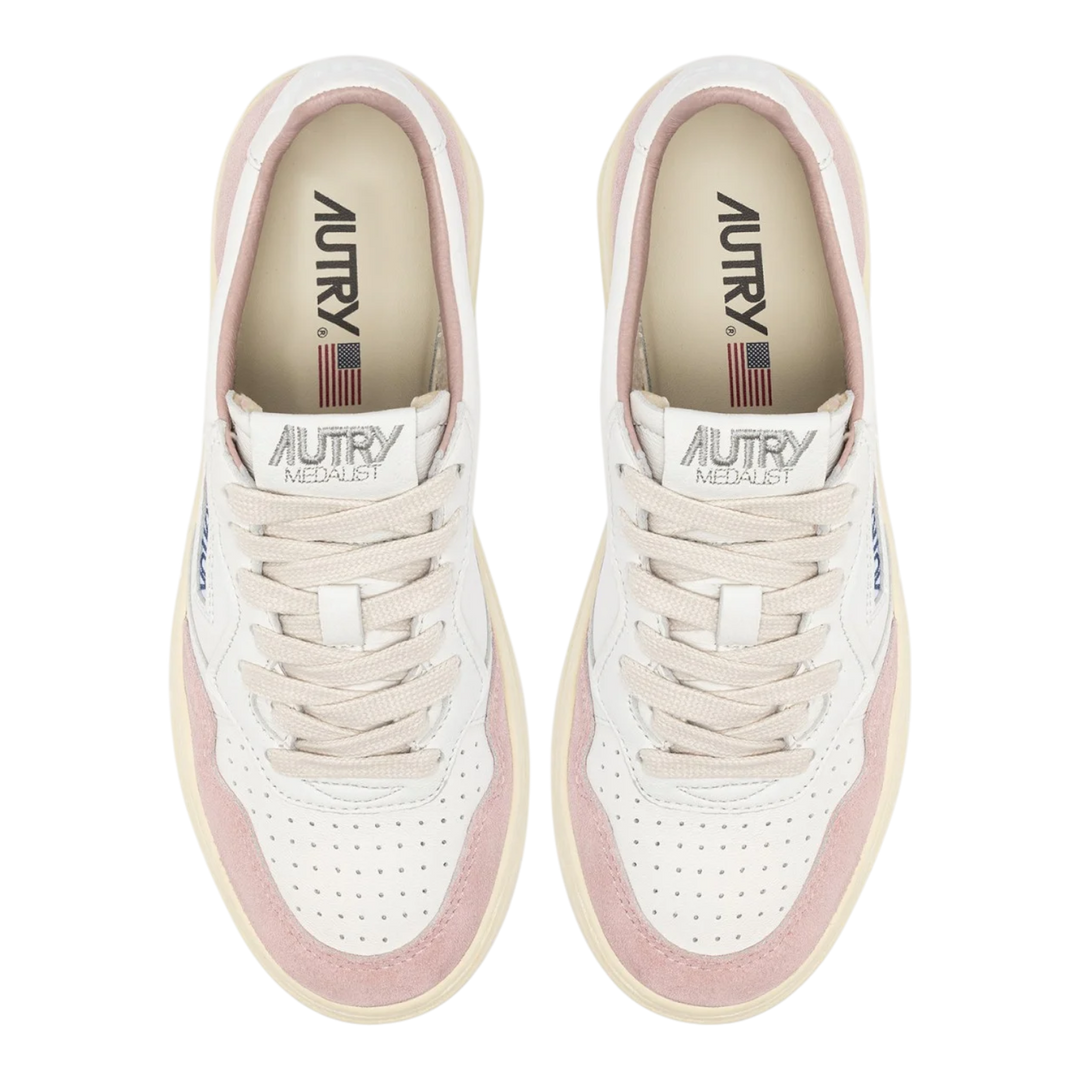 Autry Medalist Low White And Powder Leather Suede Women AULW-GS36