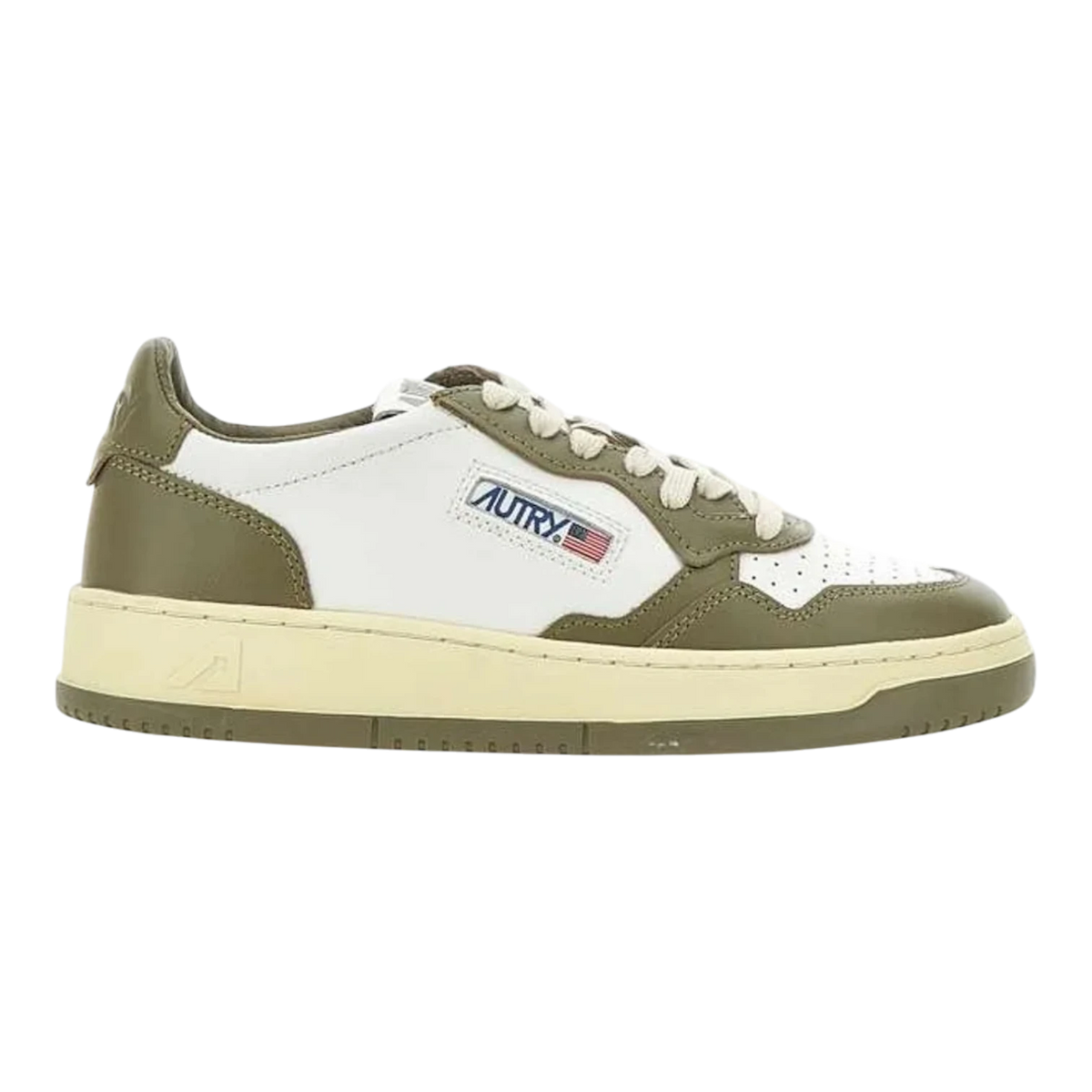 Autry Medalist Low Bicolor White And Covert Green Leather Women AULW-W