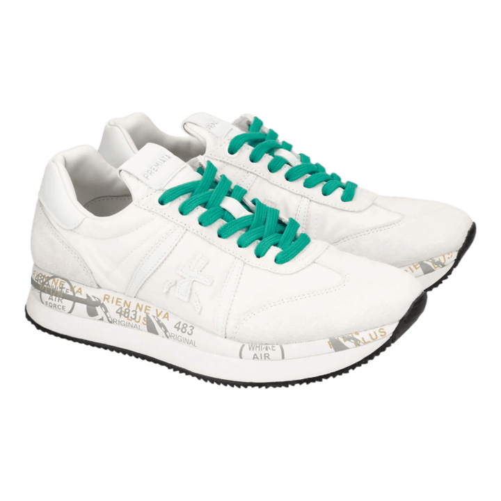 スニーカー PREMIATA CONNY-7359 Sneakers Conny in suede bianco e nylon Premiata Conny White/Green Sneakers for Women