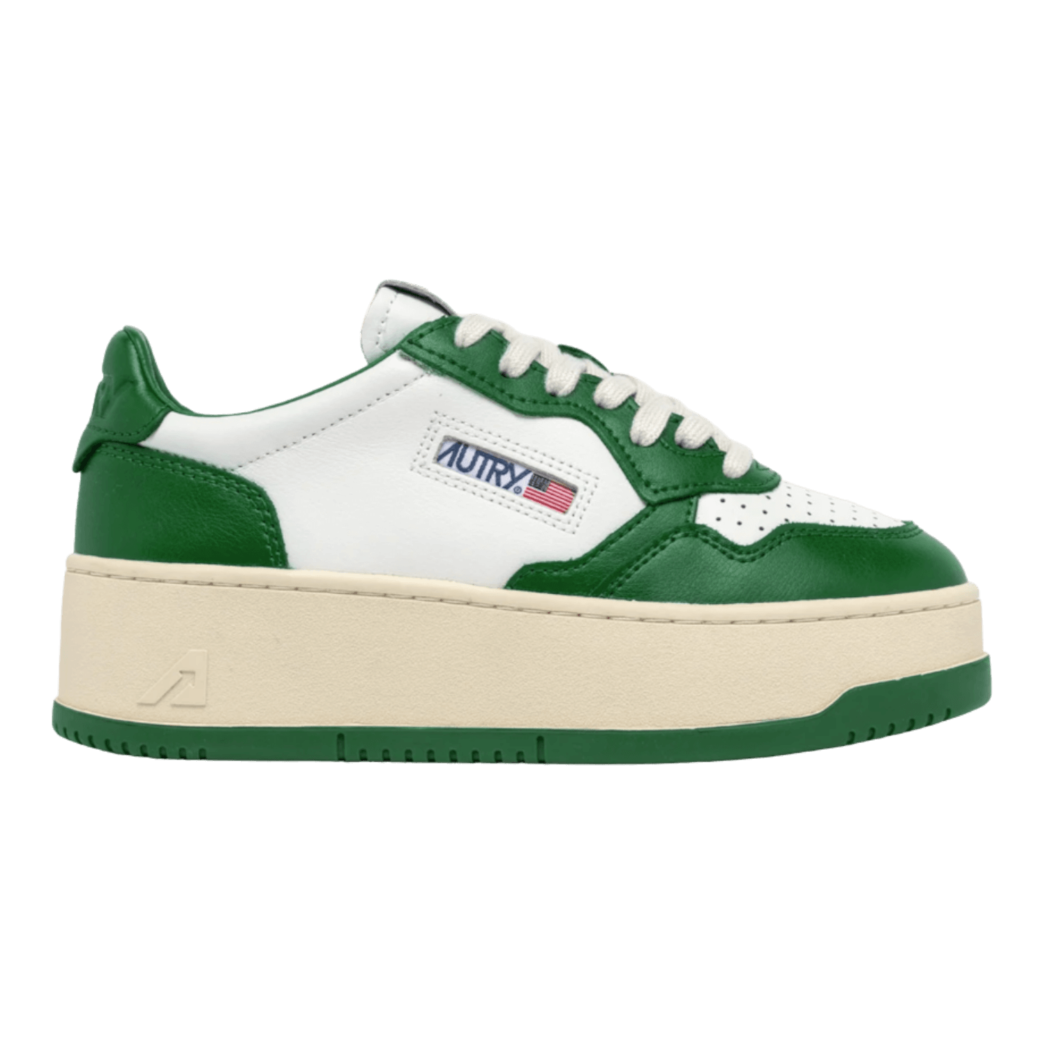 AUTRY｜SNEAKERS (AULW WB03) Autry Medalist Low Bicolor Sneakers In White And Green Leather