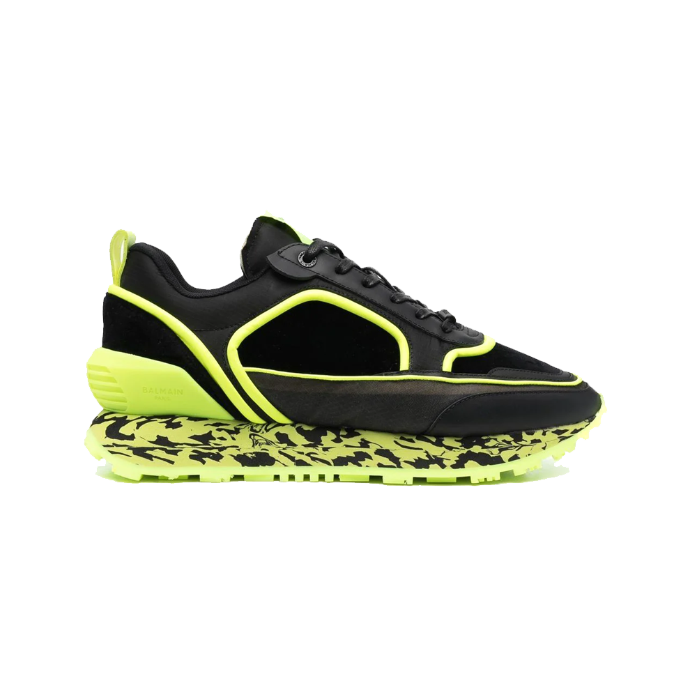 Balmain Velvet, nylon and mesh Racer low-top sneakers Black/Fluorescen