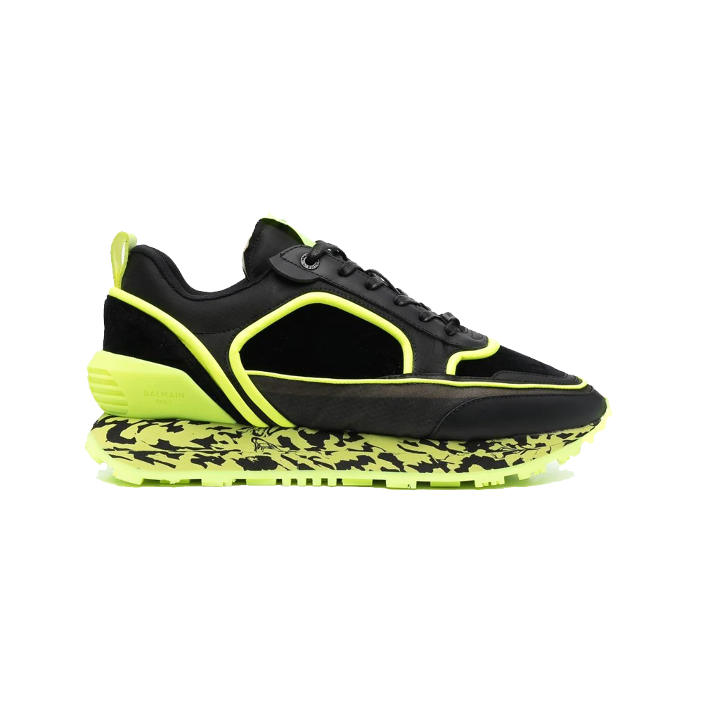 last Autonomi Manifold Balmain Velvet, nylon and mesh Racer low-top sneakers Black/Fluorescen